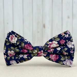 Men’s Navy Bohemian Style Floral Print Bow Tie Pre-Tied Wedding Party Bow Tie